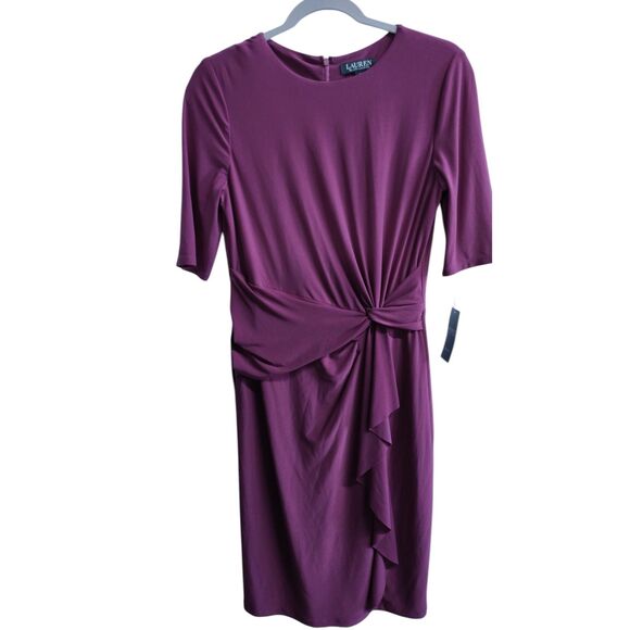NWT Lauren Ralph Lauren Women's Fuchsia Twisted Knot Sleeved Dress Size 6 - Picture 2 of 9
